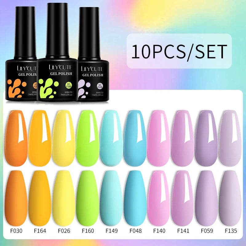 LILYCUTE 10PCS/Set Набір гель-лаків для нігтів Рожевий фіолетовий гель для нігтів Напівперманентний УФ світлодіодний лак Nail Art Design Soak Off Набір гелів для нігтів