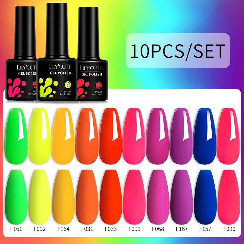 LILYCUTE 10PCS/Set Набір гель-лаків для нігтів Рожевий фіолетовий гель для нігтів Напівперманентний УФ світлодіодний лак Nail Art Design Soak Off Набір гелів для нігтів