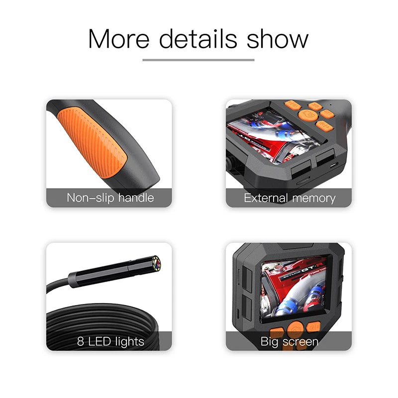 Endoscope Camera with Light 2.8 Inch Screen Scope Camera HD1080P 8MM Lens Pipe Inspection USB Borescope 8 LED 2600mAh