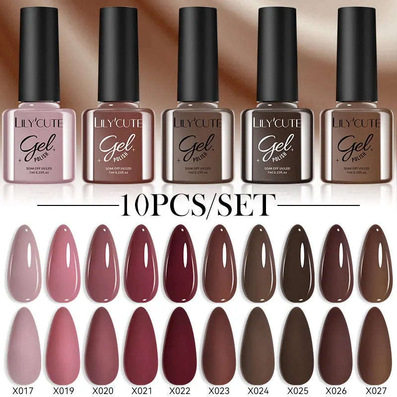 LILYCUTE 10PCS/Set Набір гель-лаків для нігтів Рожевий фіолетовий гель для нігтів Напівперманентний УФ світлодіодний лак Nail Art Design Soak Off Набір гелів для нігтів