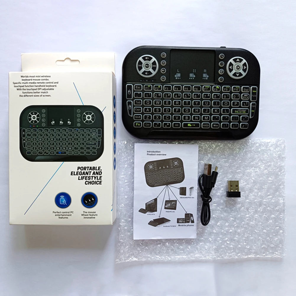 Fly Air Mouse Remote Control 2.4G&Bluetooth-compatible Backlit Handheld Remote Keyboard with Touchpad Rechargeable for PC Laptop