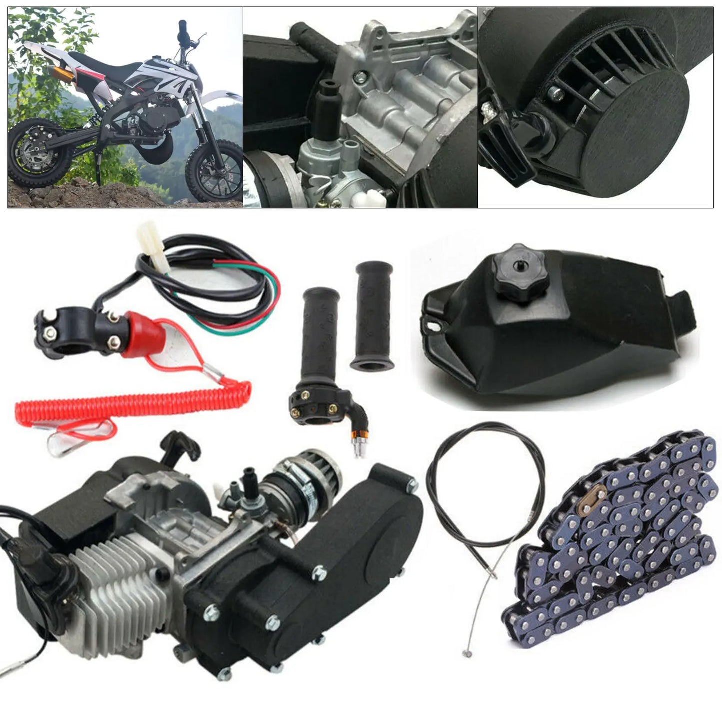 2 Stroke 49CC Pull Start Engine Mini Dirt Bikes Motor Gear Box Chain Kit For Mini Pit Bike ATV QUAD Scooter Single Cylinder
