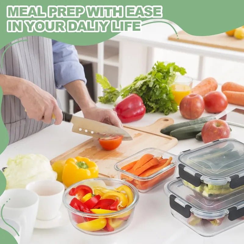 12 Pack Glass Food Storage Containers with Lids, Meal Prep, Pantry Kitchen Storage Containers for Lunch, Leak Proof, Airtight
