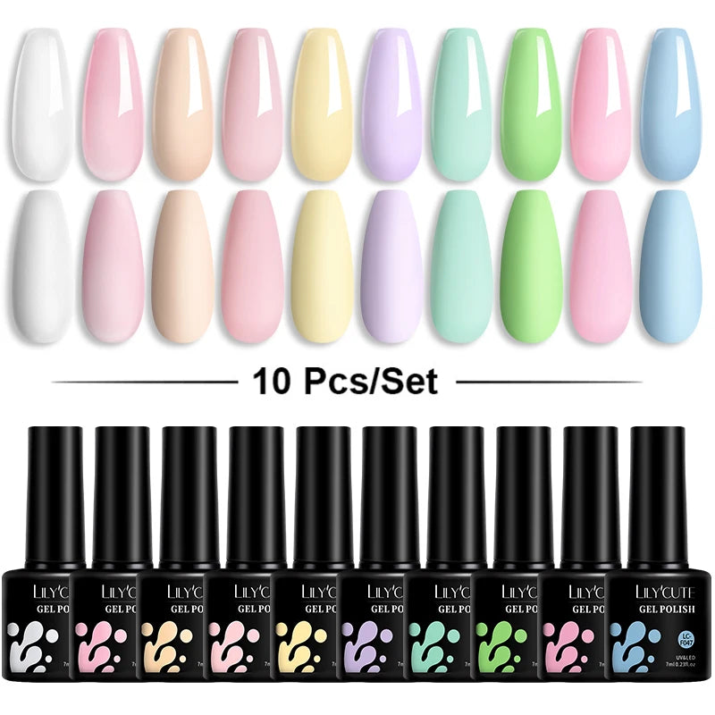LILYCUTE 10PCS/Set Набір гель-лаків для нігтів Рожевий фіолетовий гель для нігтів Напівперманентний УФ світлодіодний лак Nail Art Design Soak Off Набір гелів для нігтів
