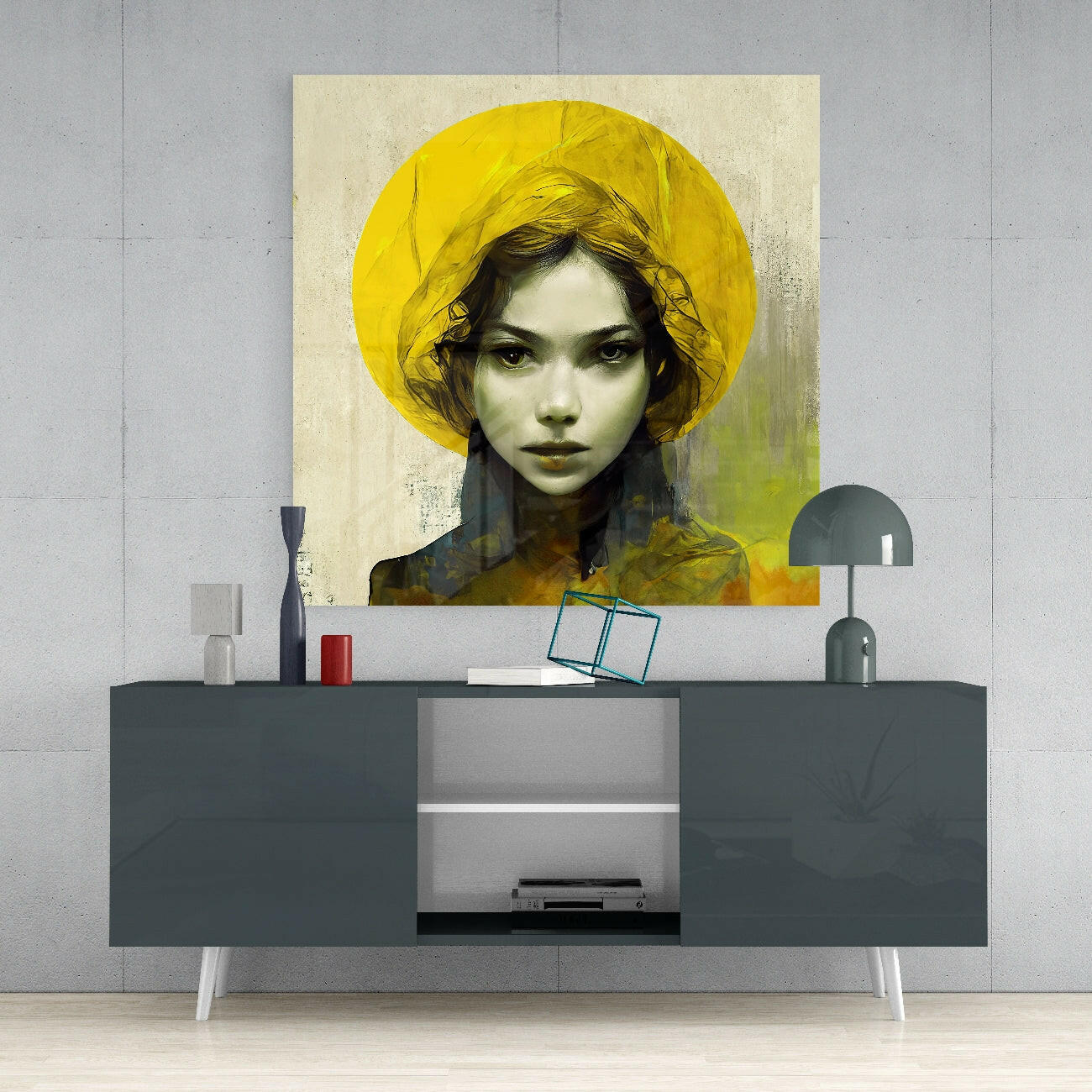 Yellow Hat Glass Wall Art || Designer Collection