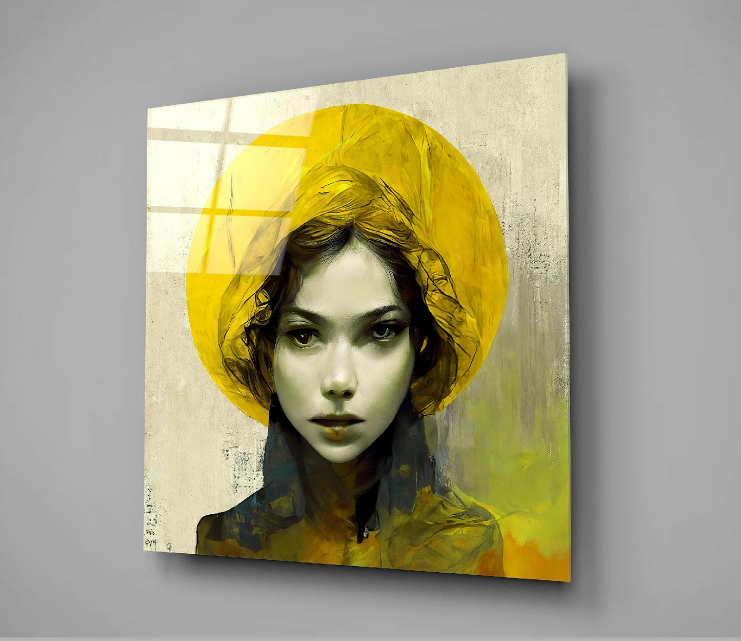 Yellow Hat Glass Wall Art || Designer Collection