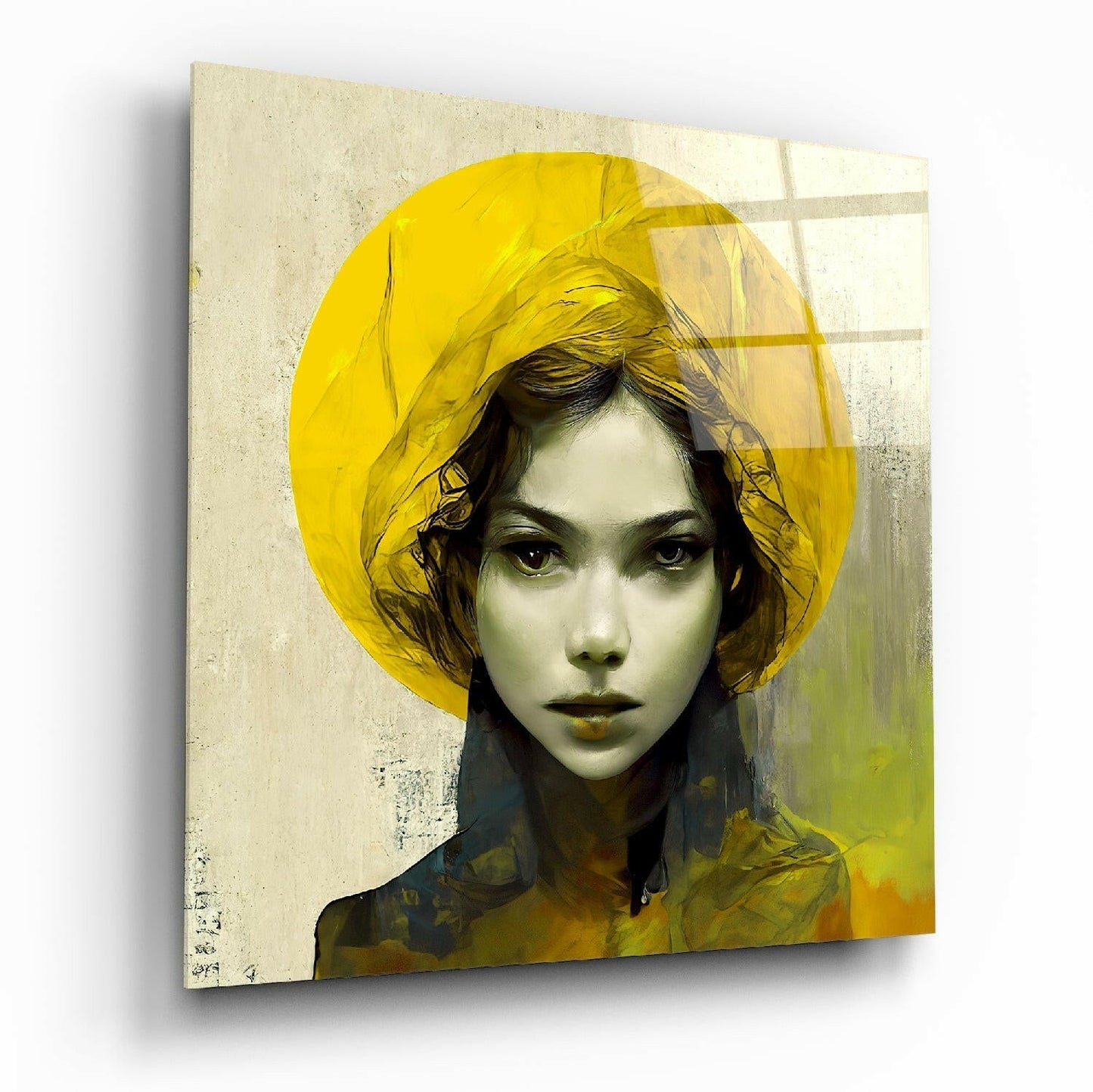 Yellow Hat Glass Wall Art || Designer Collection