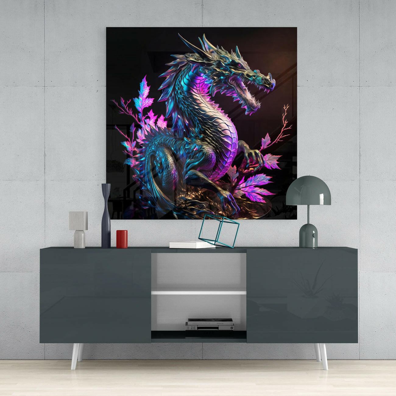 Insigneart USA Dragon's Anger Glass Wall Art || Designers Collection