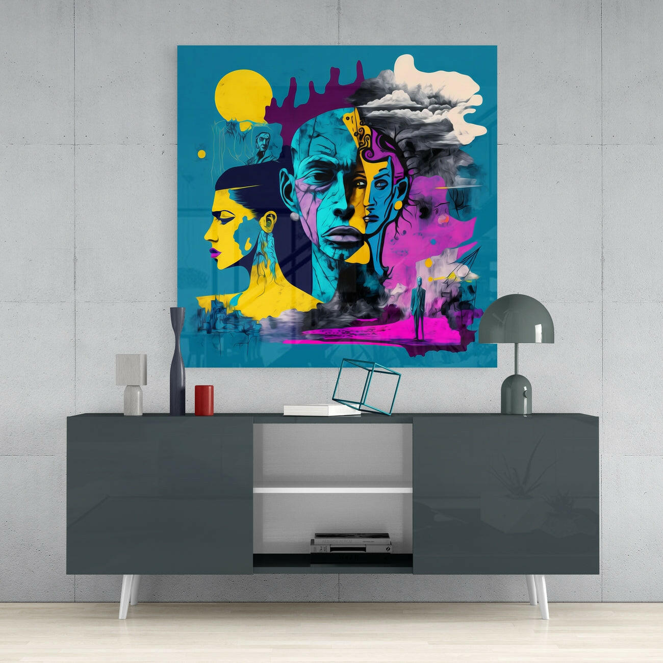 Picasso's Mind Glass Wall Art || Designer Collection Insigneart USA