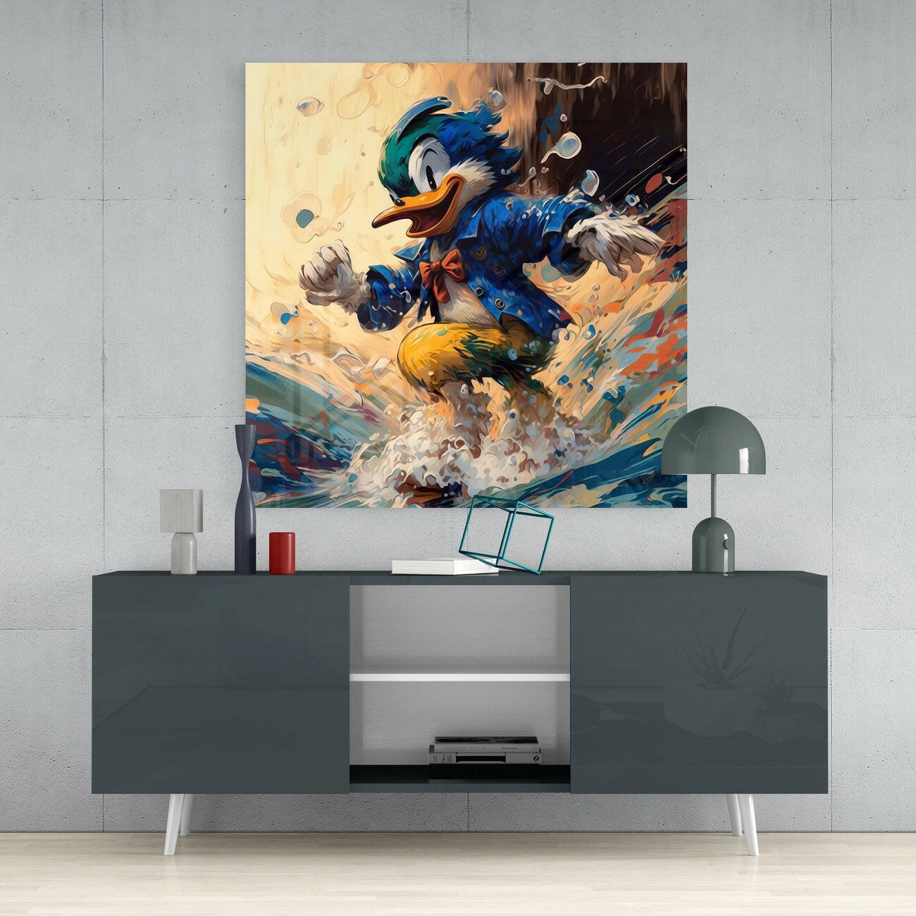 Insigneart USA Surfing Duck Glass Wall Art || Designer Collection