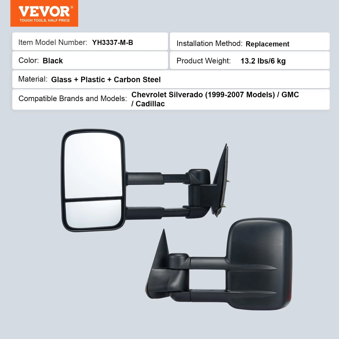 VEVOR 2PCS Towing Mirrors Tow Mirror Car Rear View Mirror Blind Spot Convex Wide Angel for Chevrolet Silverado (1988-2007)/GMC