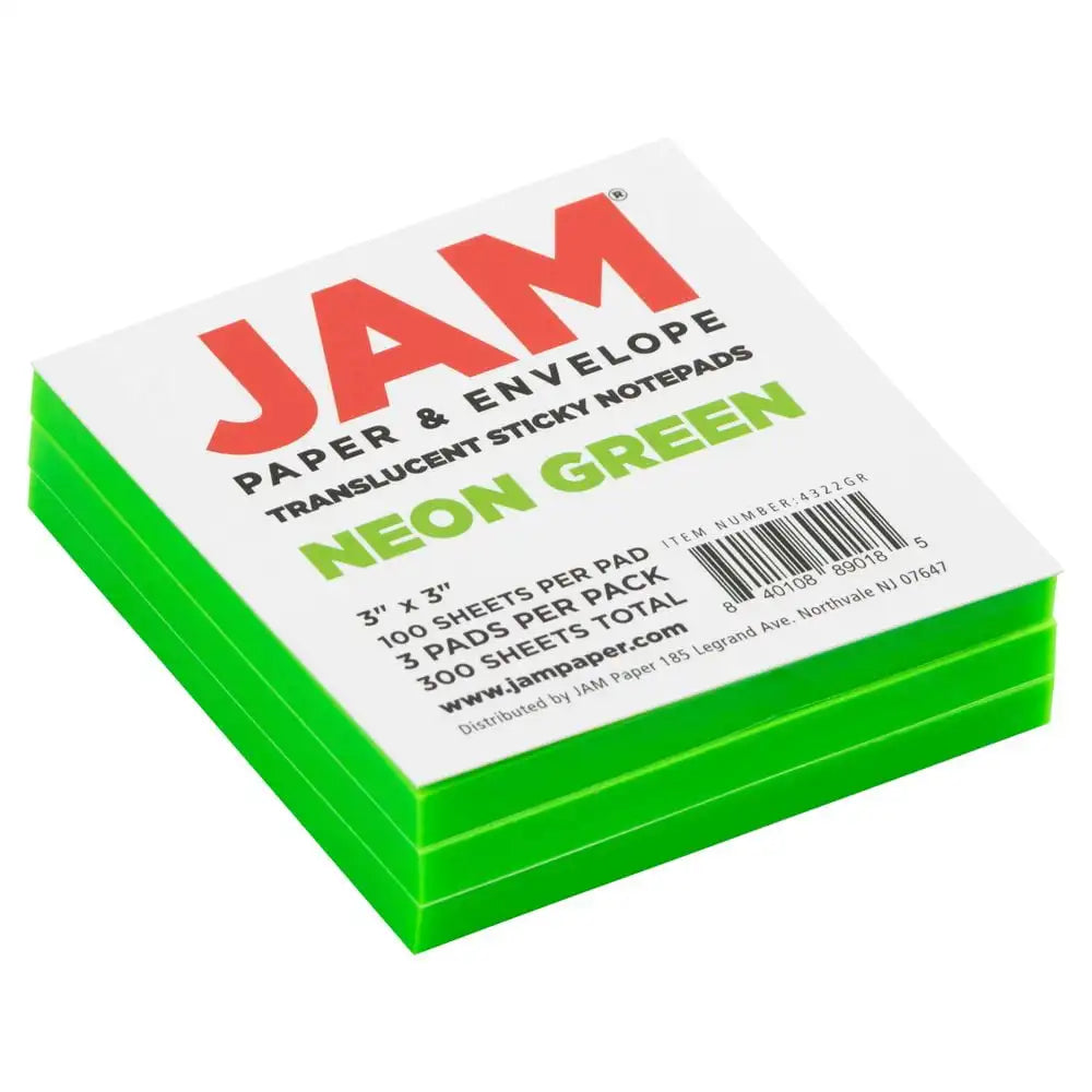 Transparent Sticky Note Pad, Green, 3 X 3, 300 Sheets/Pack