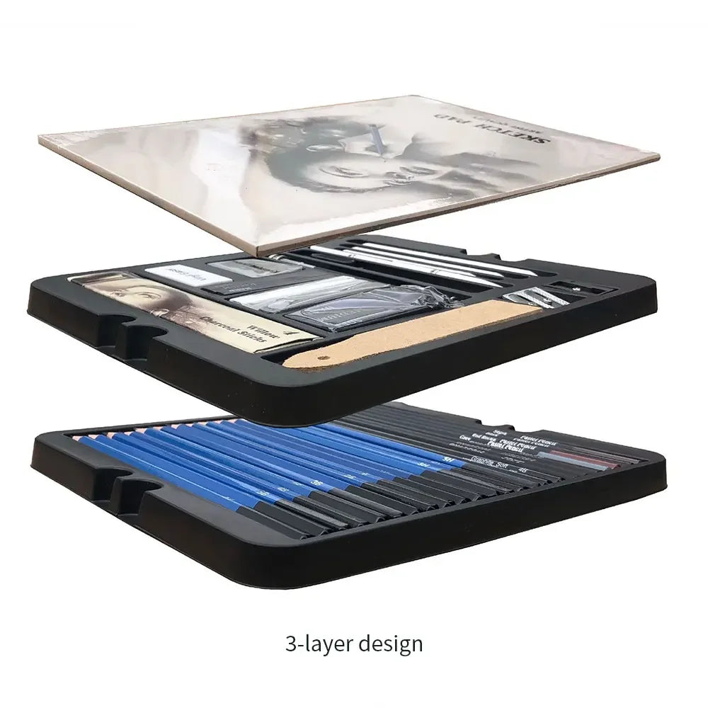Drawing Set Sketch Kit, Sketching Supplies with 3-Color Sketchbook, Graphite, and Charcoal Pencils