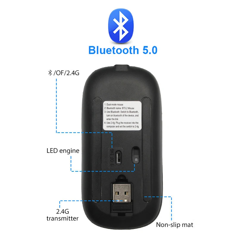 Wireless Bluetooth Mouse RGB Rechargeable Mice Wireless Computer Mause LED Backlit Ergonomic Gaming Mouse for Laptop PC 3600DPI