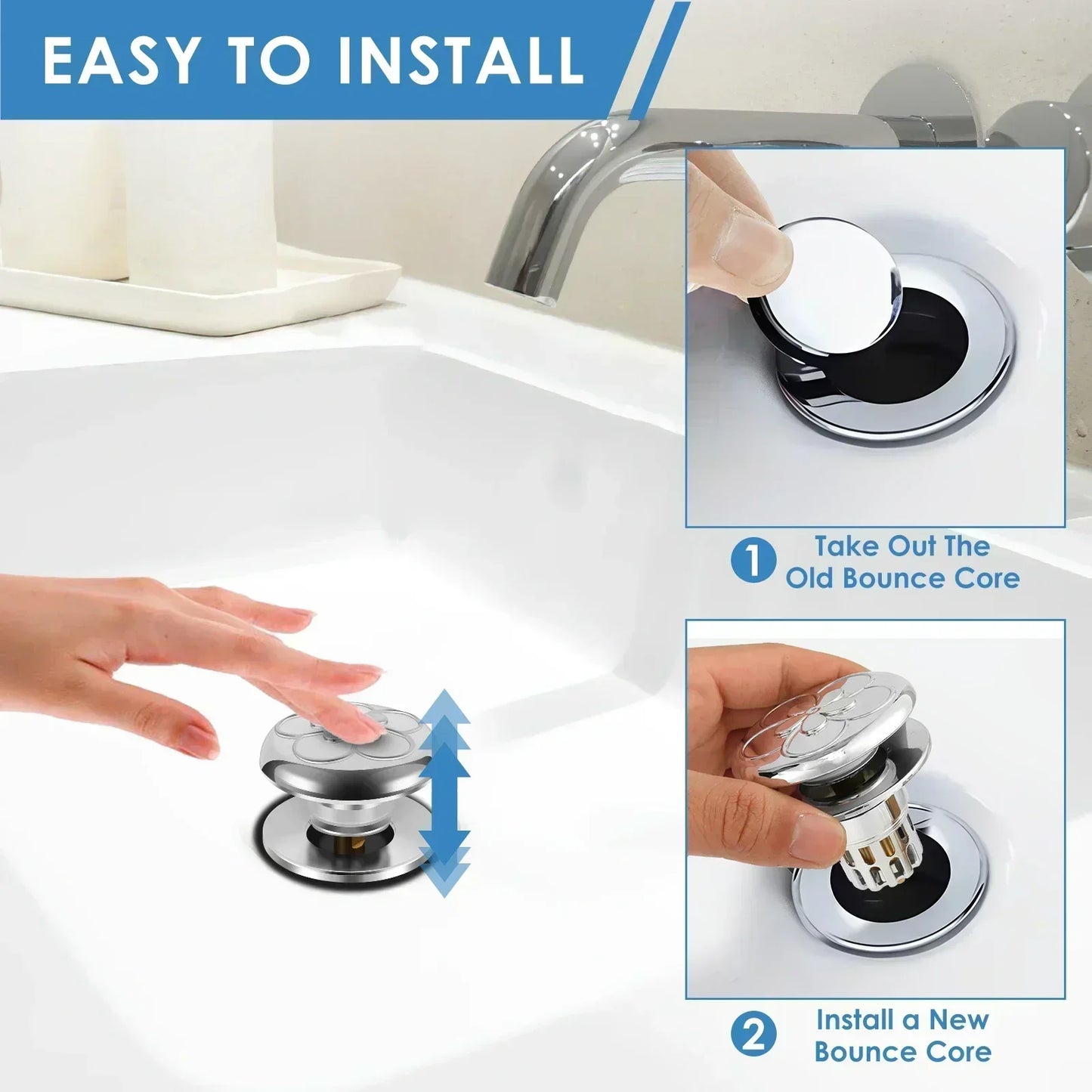 3Pcs Universal Stainless Steel Bathroom Basin Pop-Up Bounce Core Sink Stopper with Drain Hole for Bathtub Stopper Bathroom Tools