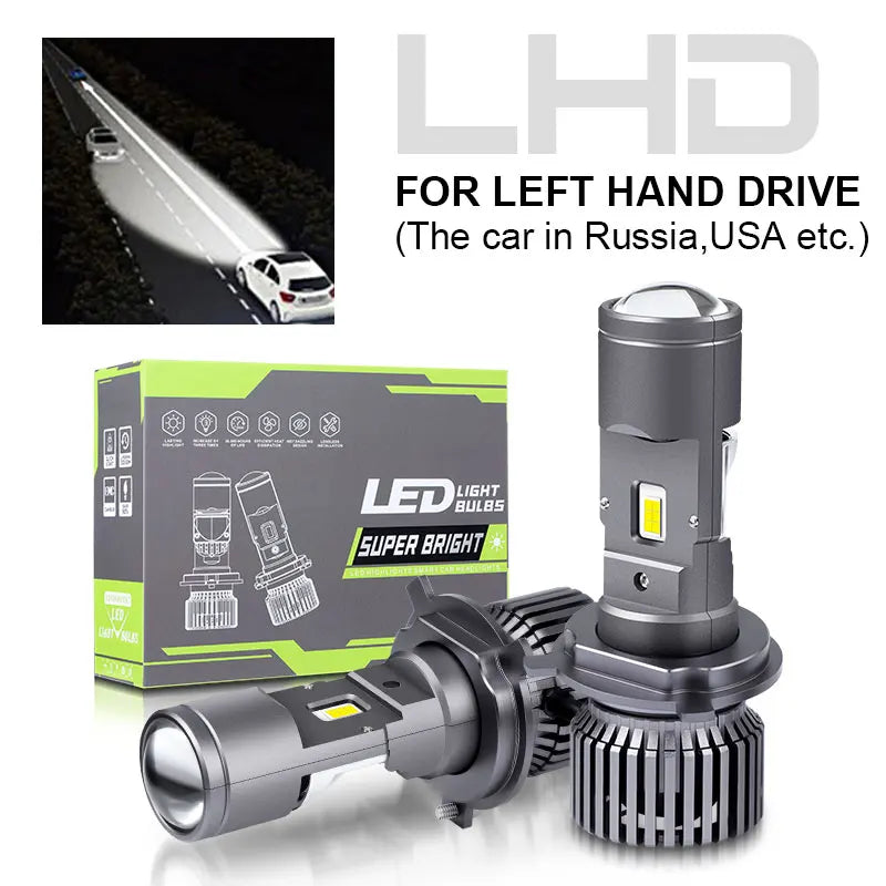 100W 50000LM H4 LED Projector Car Motorcycle Headlight Bi LED Mini Lens Projector H4 Mini Projector Lens Headlamp LHD RHD 12V
