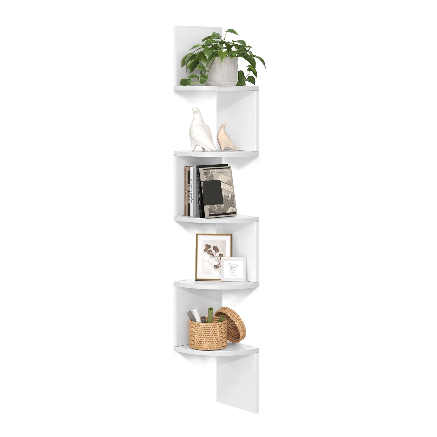 VASAGLE Corner Shelf Wall Mount, 5-Tier Floating Corner Bookshelf, Plant Shelf for Bedroom, Living Room, Bathroom, Home Office