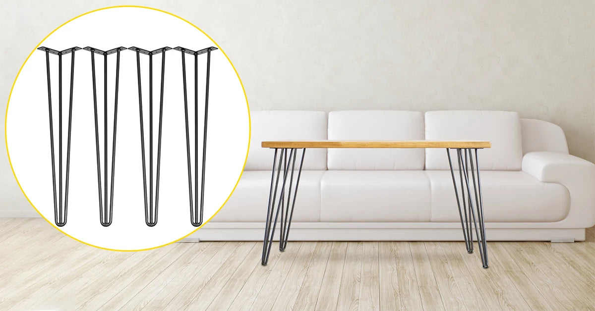 VEVOR 4Pcs Metal Table Legs 16-40 Inch 3-Rod Hairpin Furniture Legs DIY Home Bench Dining Desk End Coffee Table Feet Accessories