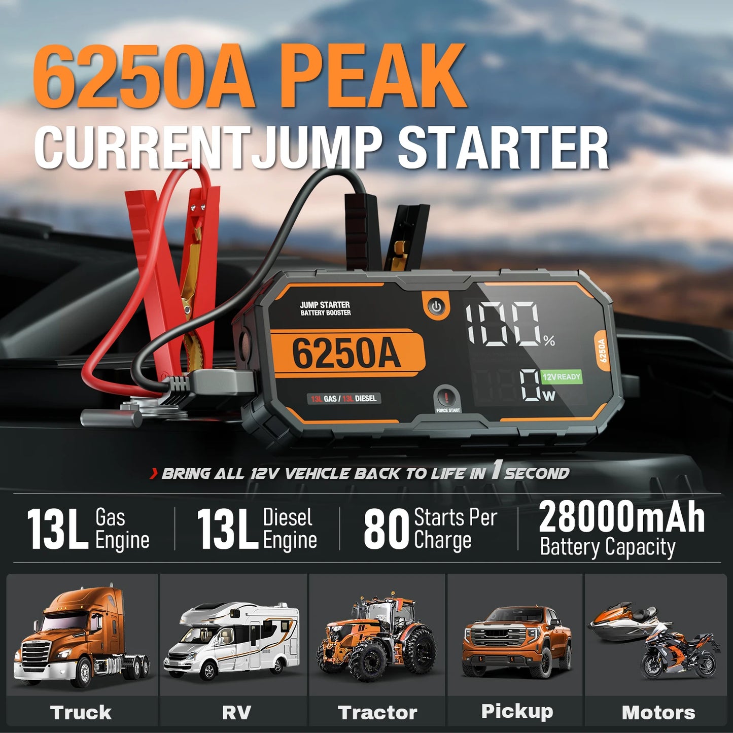 Car 6000A Portable 12V Jump Starter Power Bank 12V Auto Battery Charger Booster Starting Device