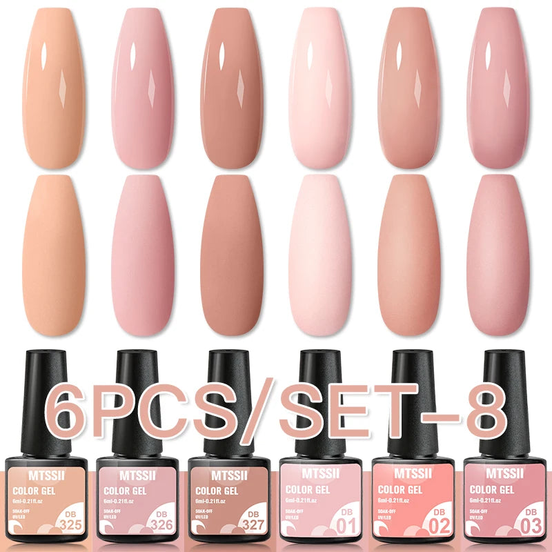 6/8Pcs Spring Pink Color Gel Nail Polish Set Semi Permanent Varnishes Nail Art Design Hybrid Soak Off UV LED Gel Manicure Kit