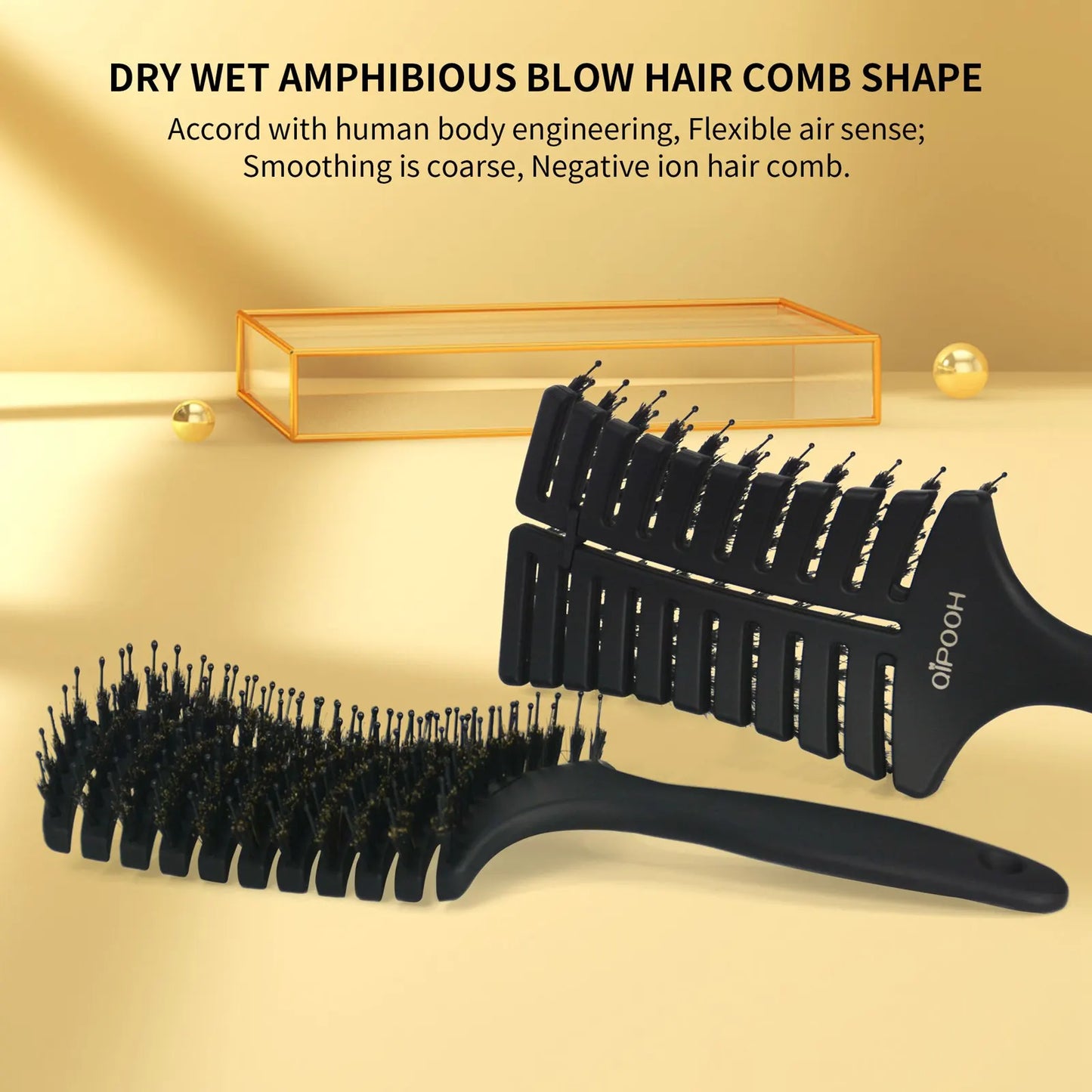 Qipooh Curved Vented Hair Brush Scalp Massage Comb Women Wet Curly Detangle Hair Brush for Salon Hairdressing Styling Tools