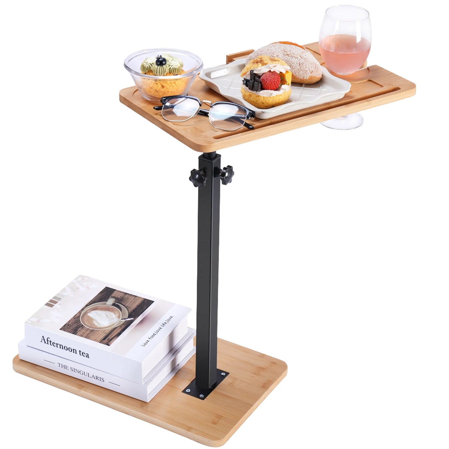 Vantic C Shaped End Table, Small Couch Side Table, Sturdy Slide Under Sofa Table with Metal Frame for Living Room & Bedroom