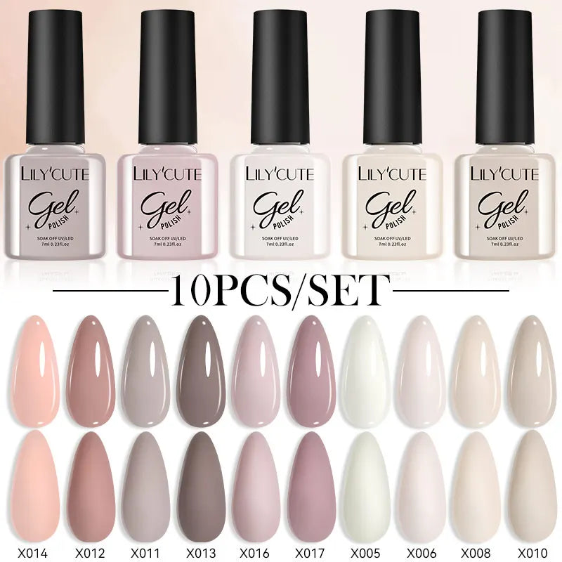 LILYCUTE 10PCS/Set Набір гель-лаків для нігтів Рожевий фіолетовий гель для нігтів Напівперманентний УФ світлодіодний лак Nail Art Design Soak Off Набір гелів для нігтів