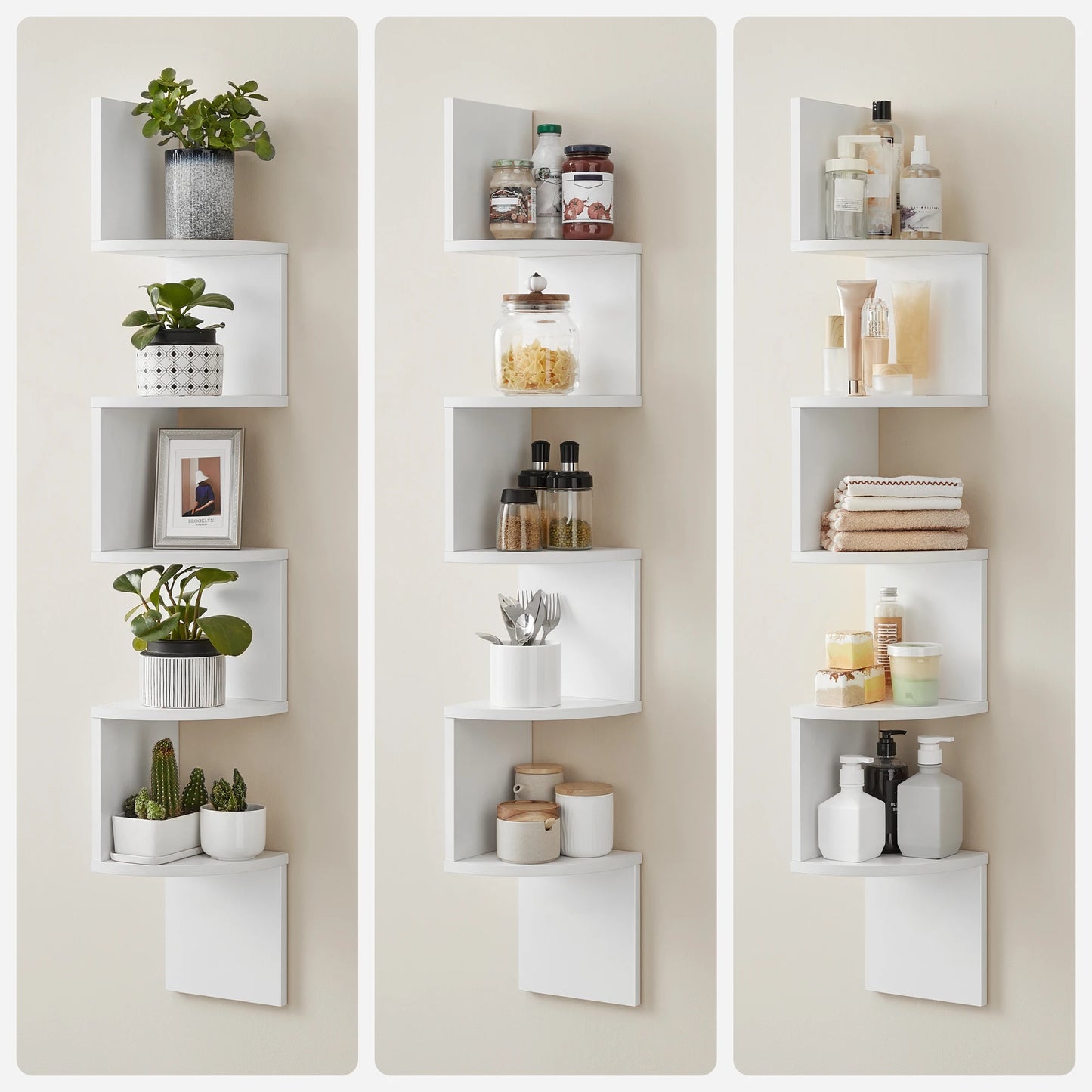 VASAGLE Corner Shelf Wall Mount, 5-Tier Floating Corner Bookshelf, Plant Shelf for Bedroom, Living Room, Bathroom, Home Office