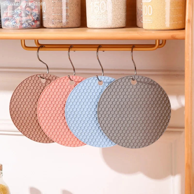 Multifunctional Kitchen Silicone Tableware Mat Round Non Slip Heat Resistant Coffee Cup Coasters Pot Holder Table Placemat Tools