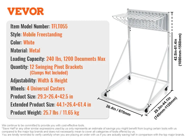 VEVOR Blueprint Storage Rack Slots for Construction Plan Map Poster Architectural Blueprint File Holder for Home Office School