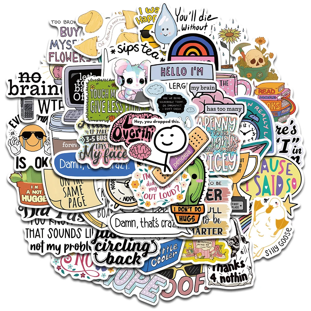 50PCS Sarcastic Sticker Aesthetic Kawaii Scrapbook Graffiti Decoration Laptop Luggage Phone Skateboard Waterproof DIY Sticker