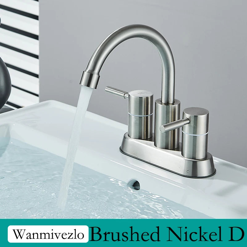 Wanmivezlo Integrated Basin Brass Sink Faucet With Double Handle Hot And Cold Water Deck Installation Wash Basin Faucet