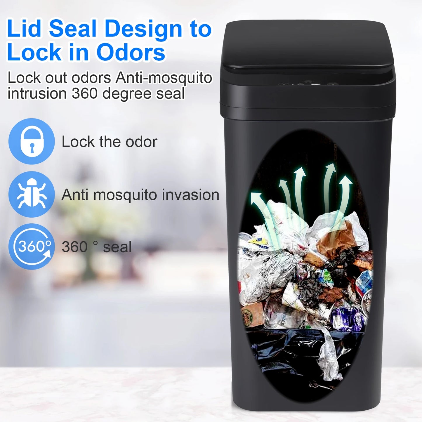 2 Pack 12L Bathroom Automatic Trash Can Touchless Motion Sensor Slim Garbage Can Lid for Bedroom Living room Office Black