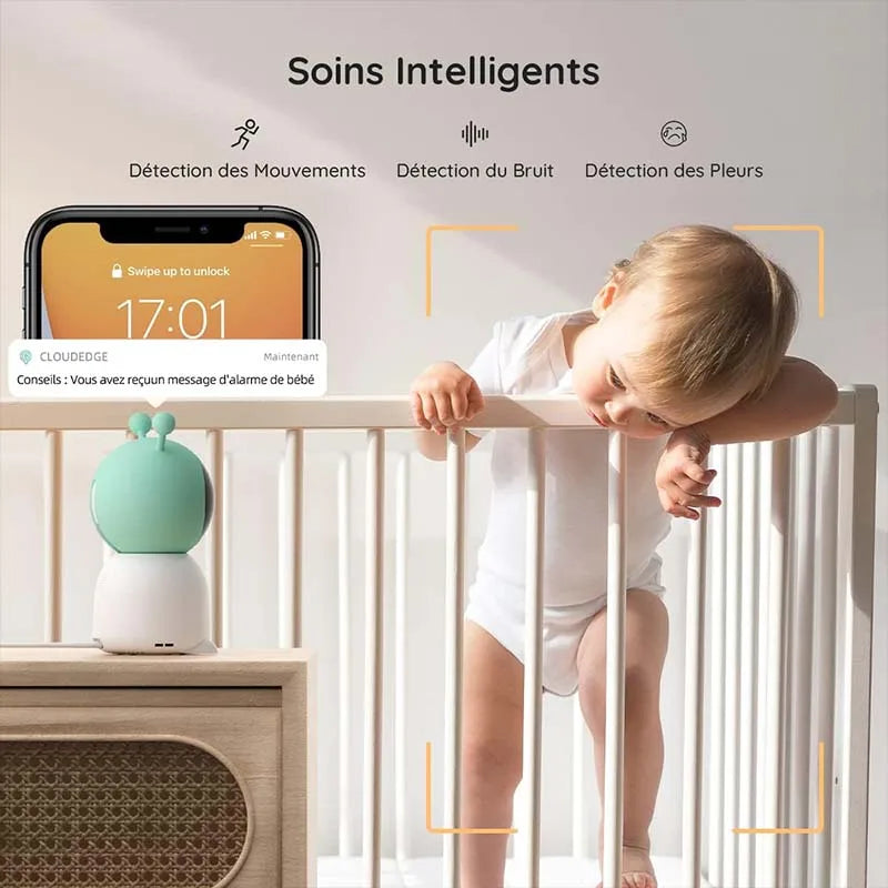 BOIFUN 2K 5" Baby Monitor Camera, 360° Rotation with Phone App, Colorful Night Lights,Motion Monitoring, Automatic Tracking