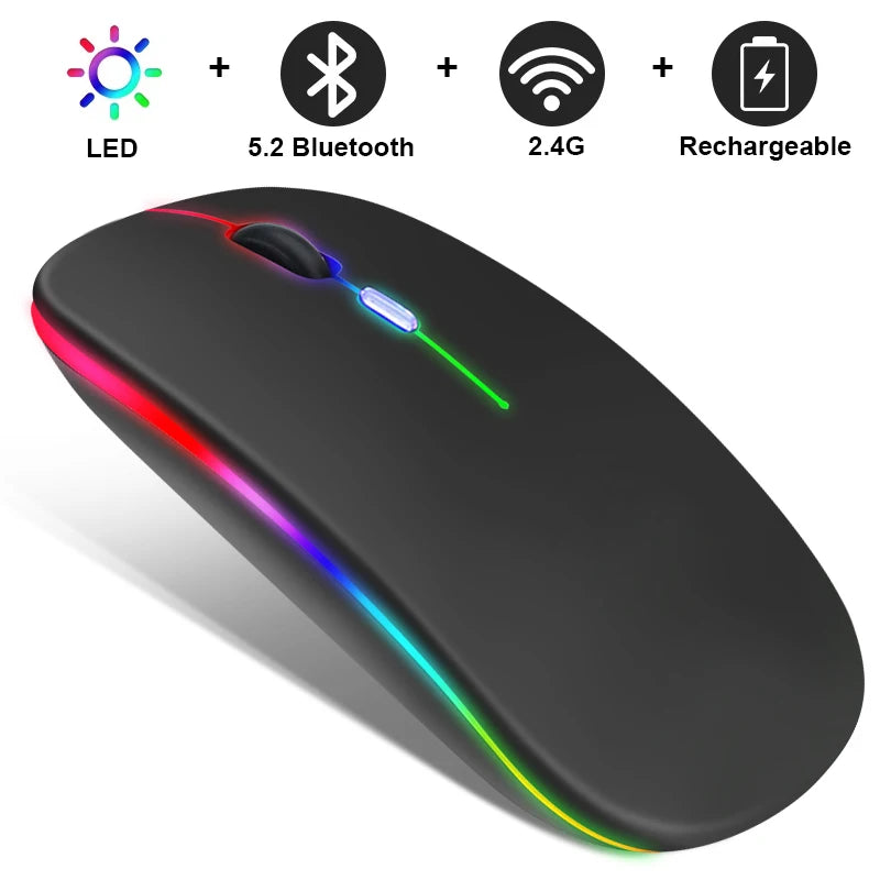 Wireless Mouse RGB Rechargeable Bluetooth Mice Wireless Computer Mause LED Backlit Ergonomic Gaming Mouse for Laptop PC 3600DPI