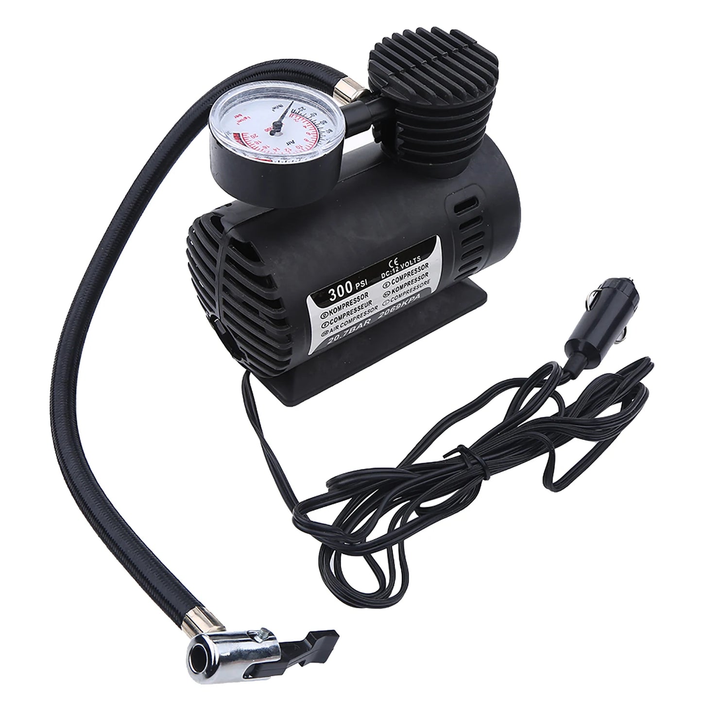 12V 300PSI Portable Mini Air Compressor Tire Infaltor Pump with Pressure Detector For Bicycles Tires Soccer Basketball Balloons