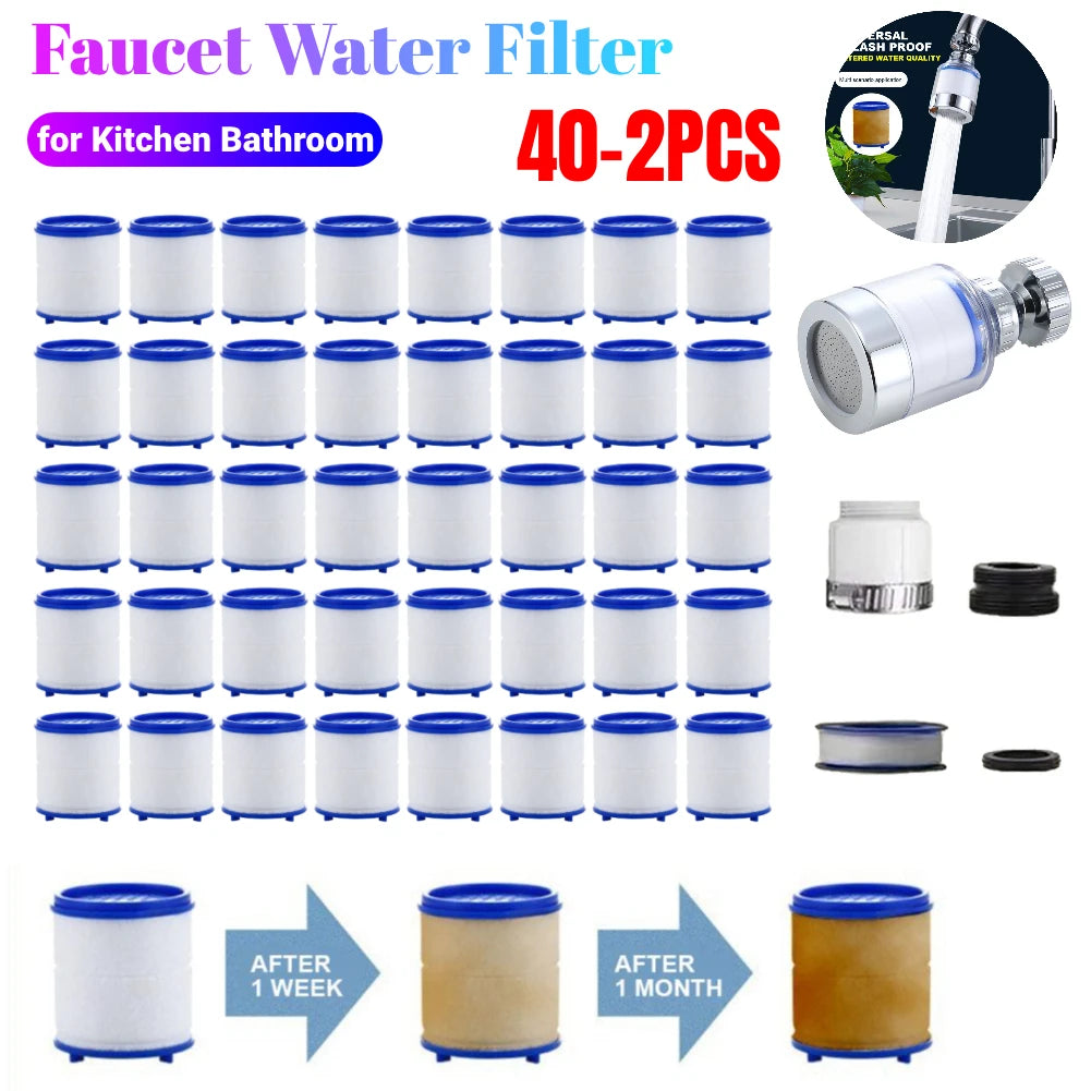 40-2PCS Faucet Water Filter Soften Hard Water Shower Head Bath Filtration Purifier Element Remove Chlorine Heavy Metals Filtered