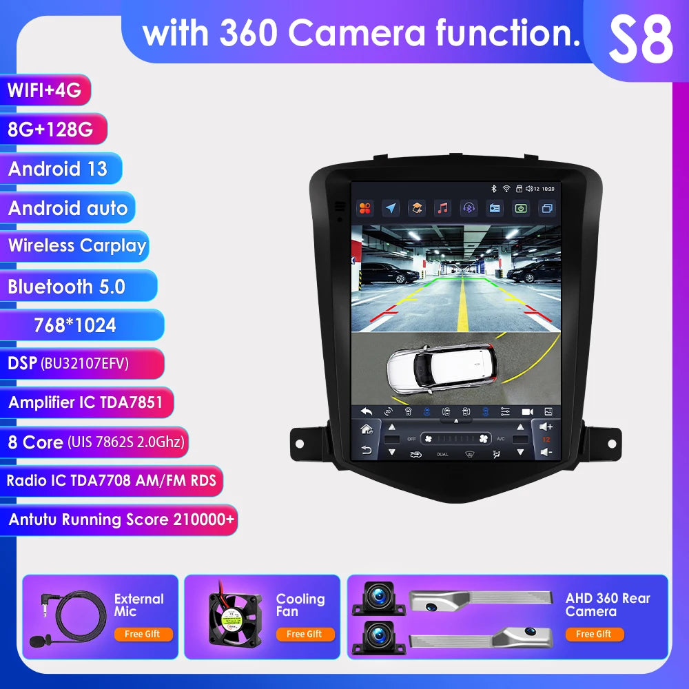 9.7"7862 Android 13 Car radio for Chevrolet Cruze J300 2008-2012 Tesla style Multimedia Video player 4G Carplay GPS navi Stereo