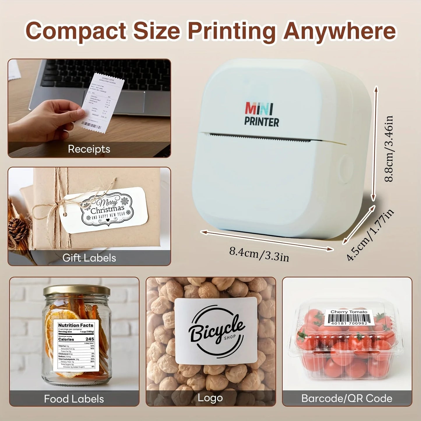 Portable Mini Wireless Printer - Compact Label, Error Correction, And Photo Printer,Thermal Printing Technology