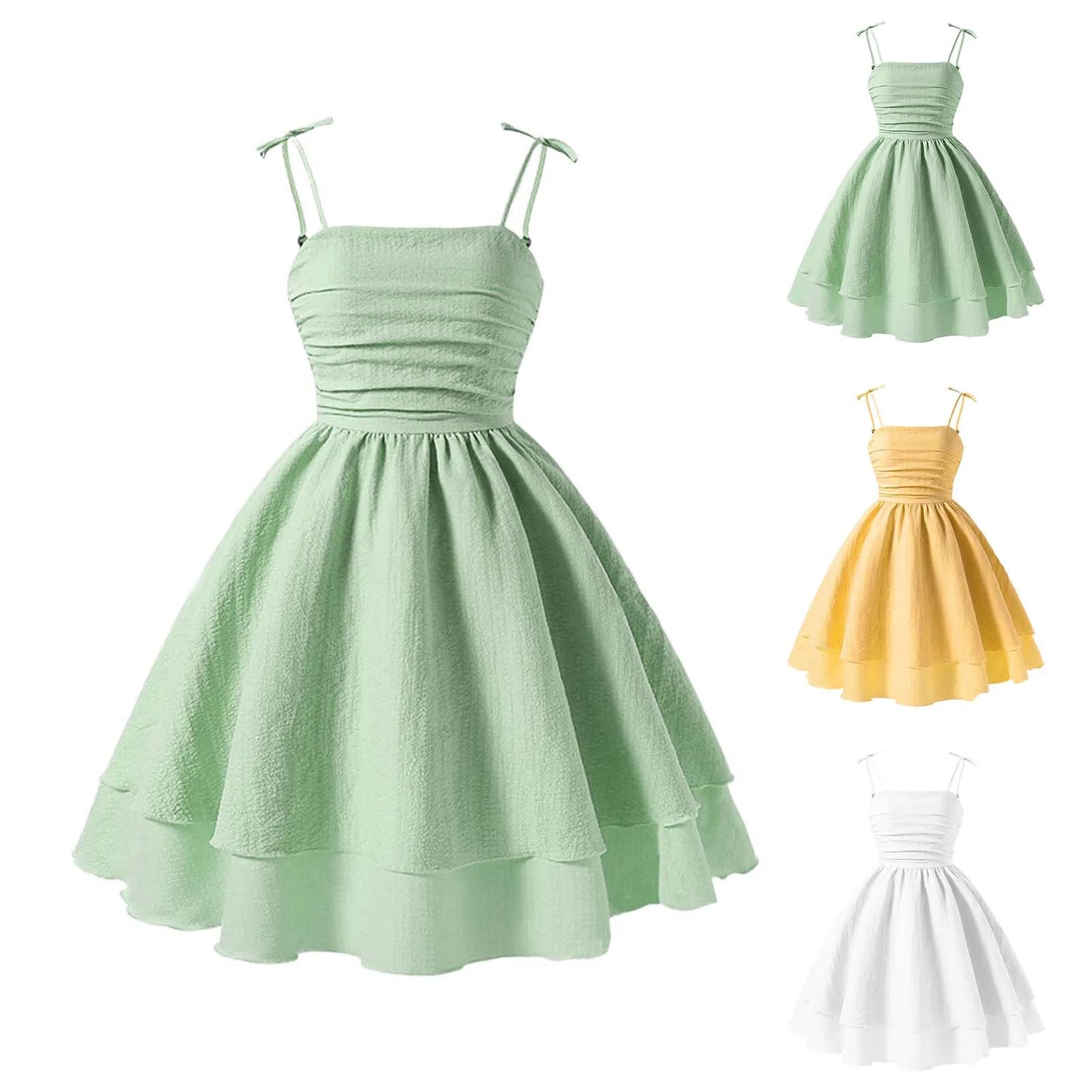 Girls Sling Dress Solid Color Yellow/Pink Tiered Princess Dress Sweet Style Tween Girls Dress Birthdaty Party Dating Clothes 12Y
