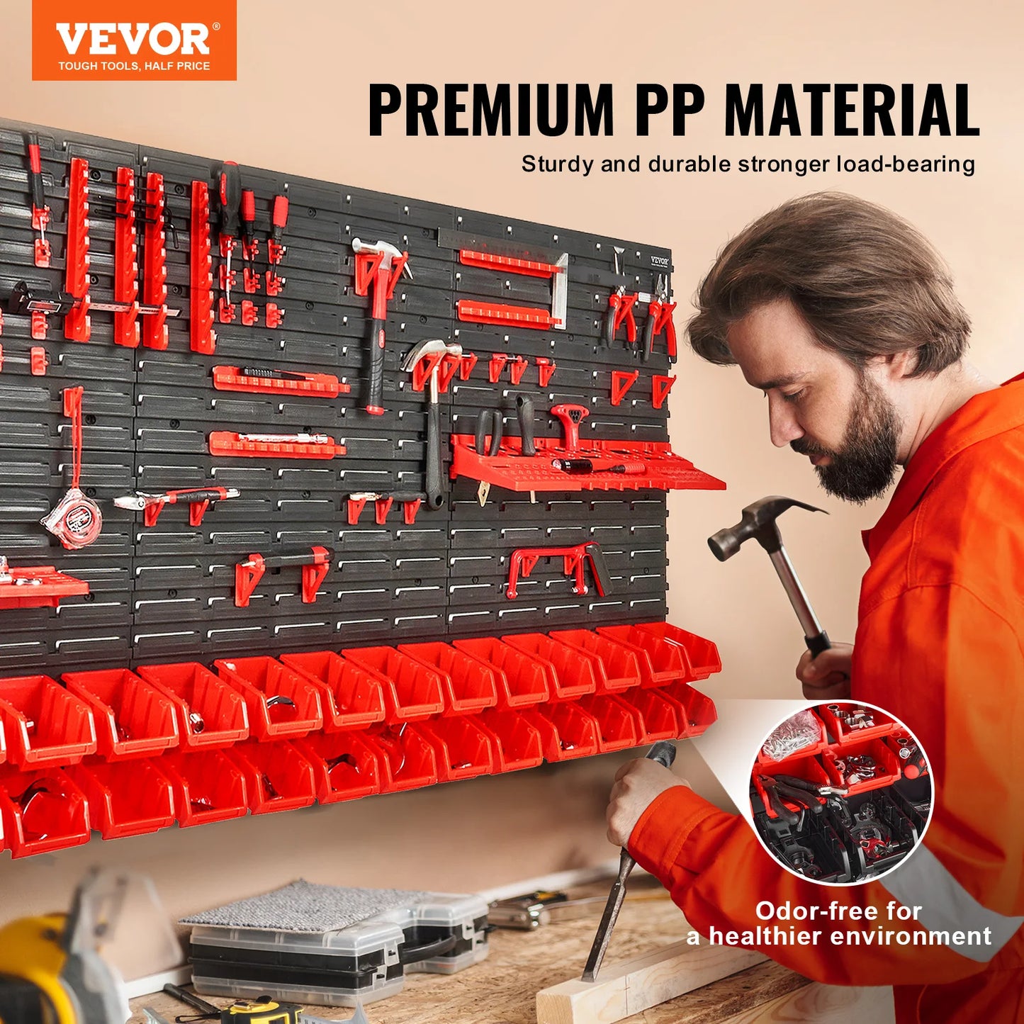 VEVOR Wall Mounted Storage Bins 30/48-Bin Parts Rack Organizer Garage with Wall Panels Hooks Plastic Shop Tool for Screw Nails