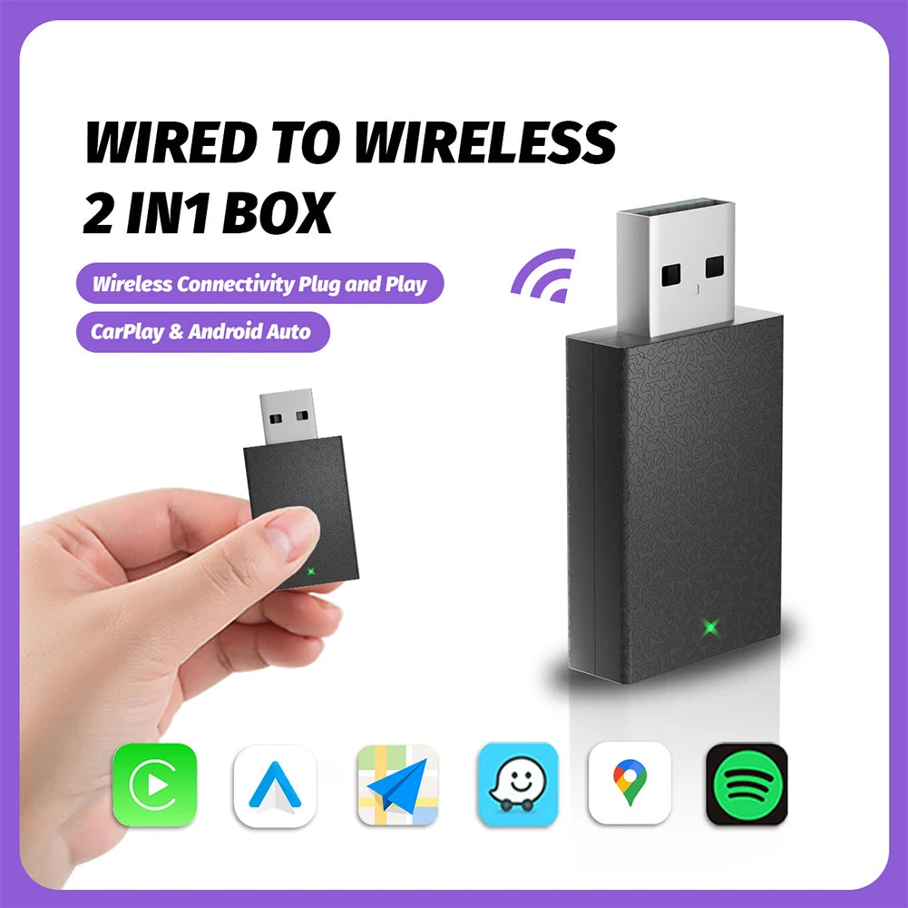 1/2PCS 2in1 Wireless Carplay Adapter 2.4/5G WiFi USB Plug and Play Smart Mini Box Wired to Wireless CarPlay&Android Car AI Box