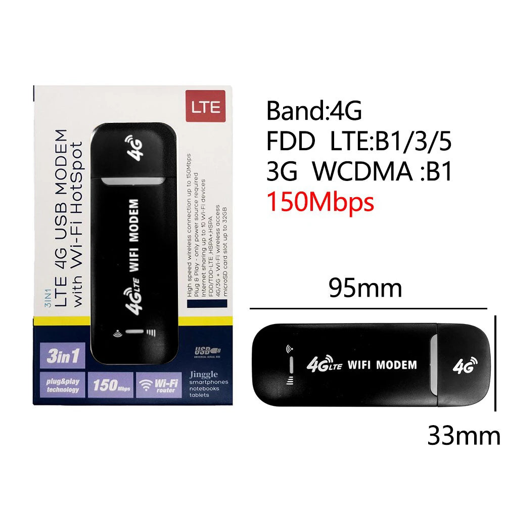 4G Wireless LTE WiFi Router 4G SIM Card Portable 150Mbps USB Modem Pocket Hotspot Dongle Mobile Broadband for Home Office WiFi