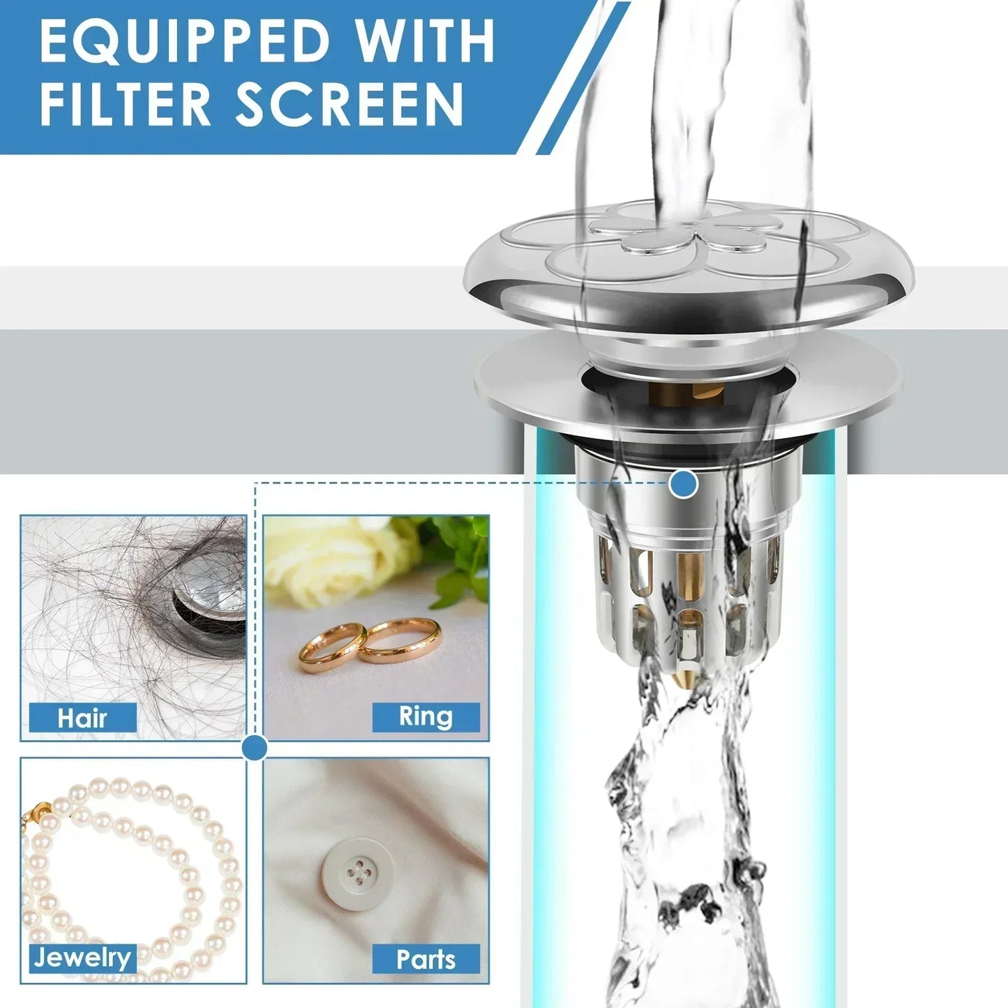 3Pcs Universal Stainless Steel Bathroom Basin Pop-Up Bounce Core Sink Stopper with Drain Hole for Bathtub Stopper Bathroom Tools