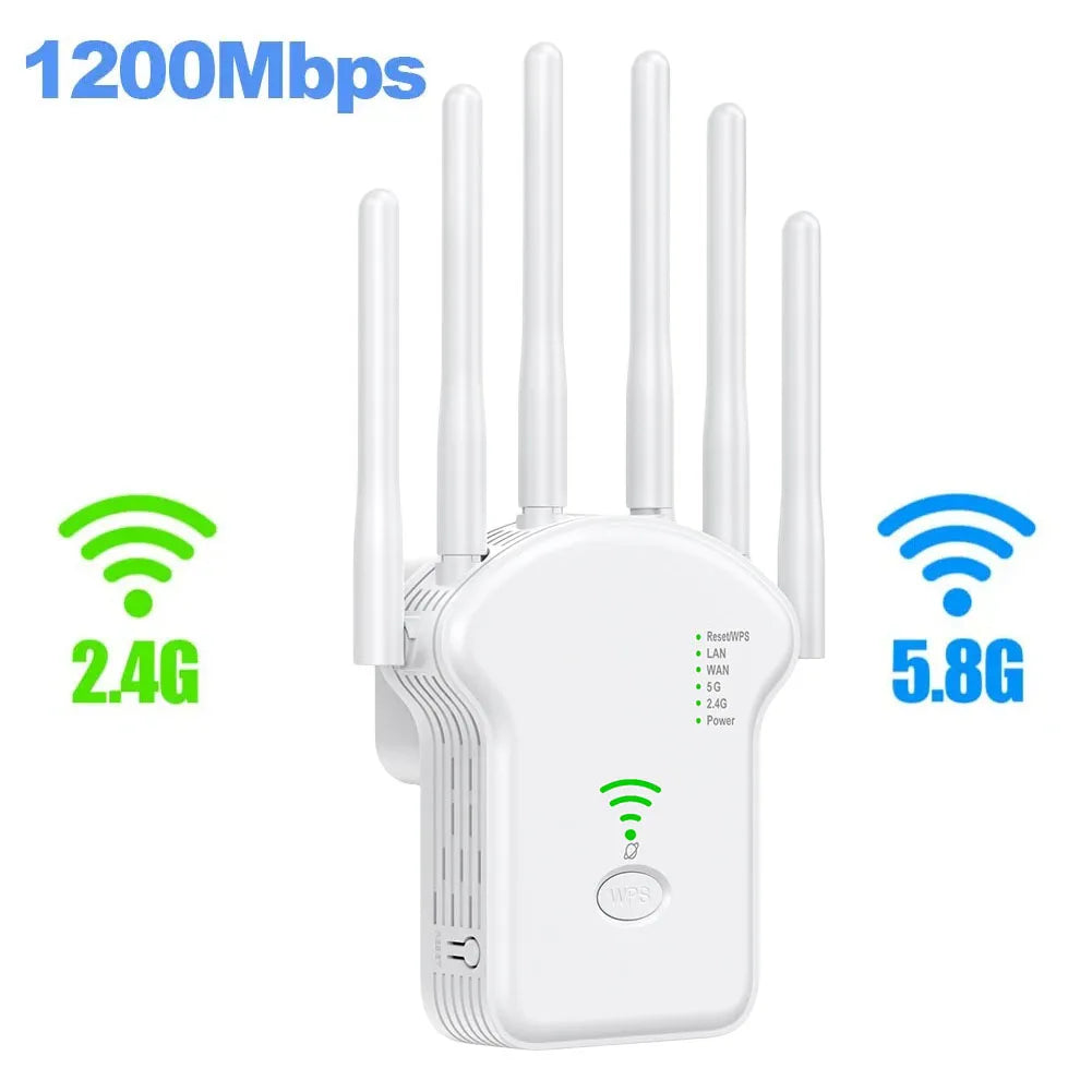 1200Mbps Wireless WiFi Repeater Wifi Signal Booster Dual-Band 2.4G 5G WiFi Extender 802.11ac Gigabit WiFi Amplifier WPS Router
