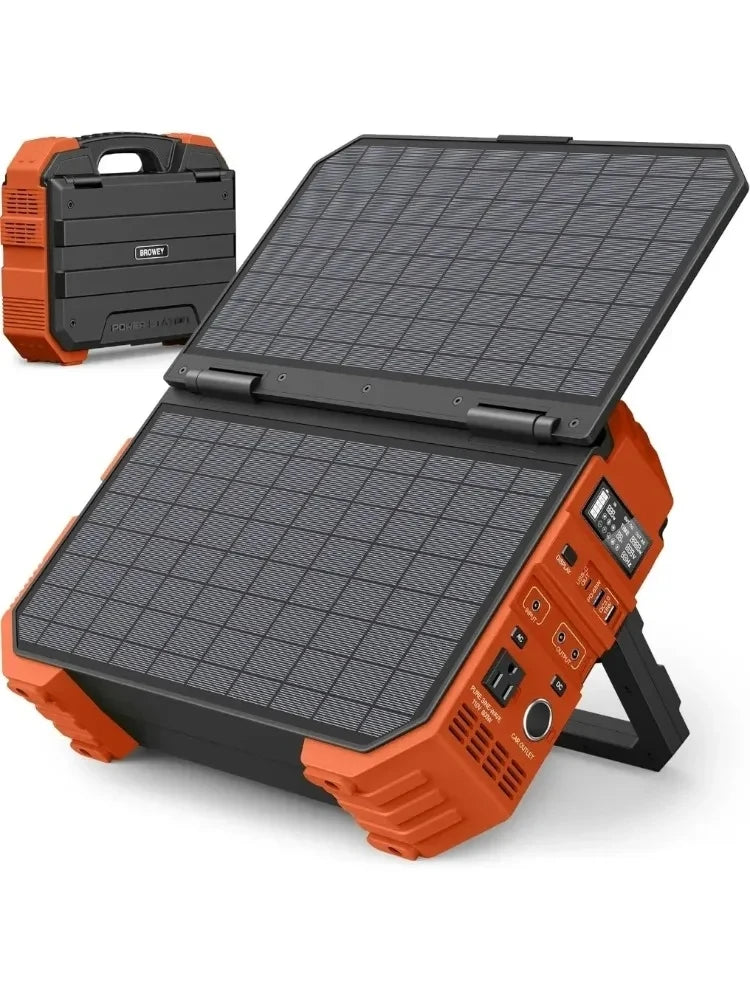 Portable Power Station with Built-in Solar Panel,614WH/192000mAh LiFePO4 Battery, 600W Solar Generator with AC/DC/USB/PD Outputs