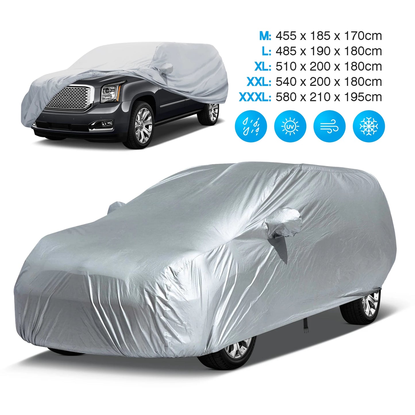 Universal Car Cover - Waterproof SUV/Sedan Protection, UV Resistant, All Weather
