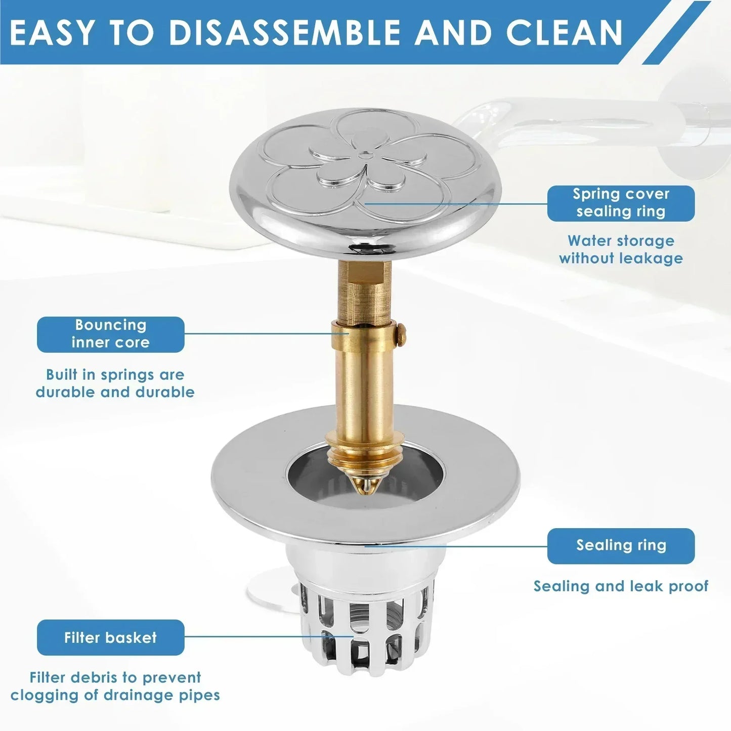 3Pcs Universal Stainless Steel Bathroom Basin Pop-Up Bounce Core Sink Stopper with Drain Hole for Bathtub Stopper Bathroom Tools