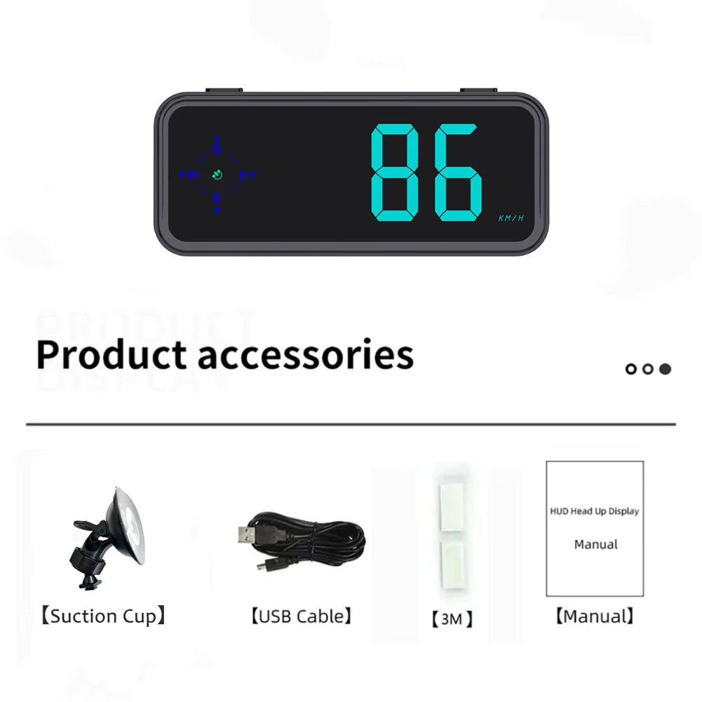 Car Head-up Display with Compass Colorful LED Display Speed MPH KMH Meter Plug and Play GPS HUD Car Electronics Accessories
