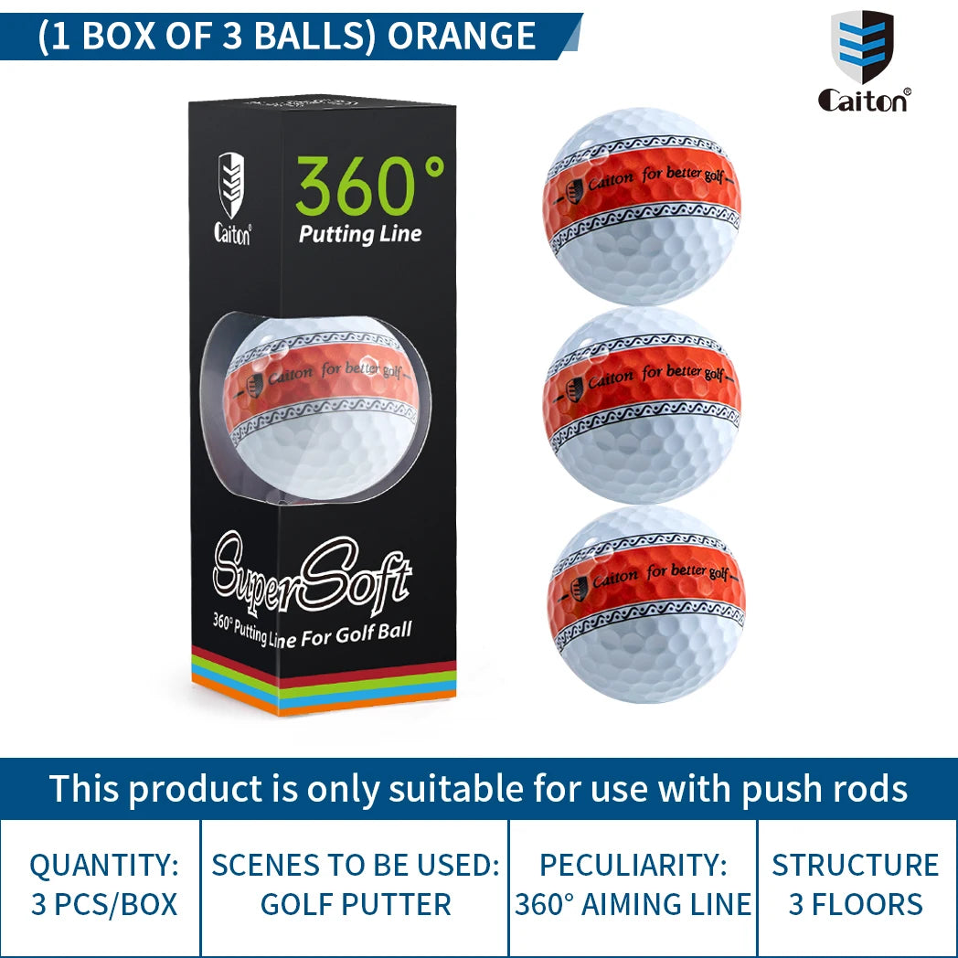 Caiton 6/3pcs golf ball, three-layer PU putter ball, 360° aiming line putter ball, making your putt more accurate and stable